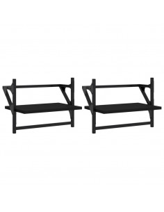 Mensole da Parete con Aste 2 pz Nere 40x25x30 cm 2