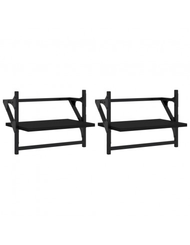 Mensole da Parete con Aste 2 pz Nere 40x25x30 cm