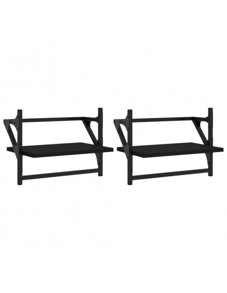 Mensole da Parete con Aste 2 pz Nere 40x25x30 cm