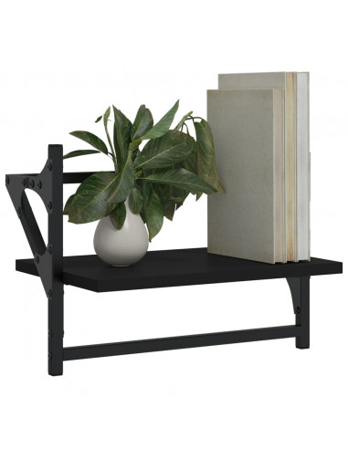 Mensole da Parete con Aste 2 pz Nere 40x25x30 cm