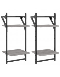 Mensole a Parete con Aste 2pz Grigio Sonoma 30x25x65 cm 2