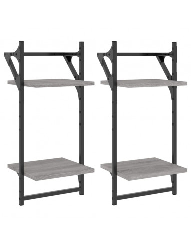 Mensole a Parete con Aste 2pz Grigio Sonoma 30x25x65 cm