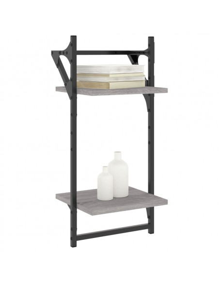 Mensole a Parete con Aste 2pz Grigio Sonoma 30x25x65 cm