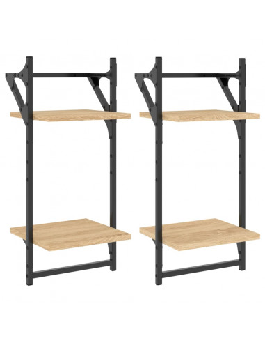 Mensole a Parete con Aste 2pz Rovere Sonoma 30x25x65 cm