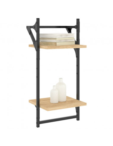 Mensole a Parete con Aste 2pz Rovere Sonoma 30x25x65 cm