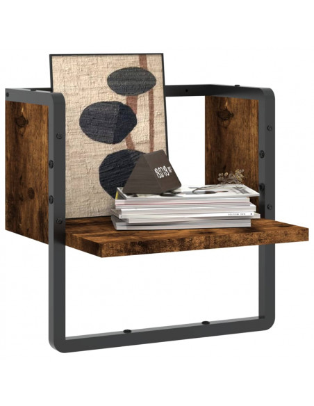 Mensola a Parete con Asta Rovere Fumo 30x25x30 cm