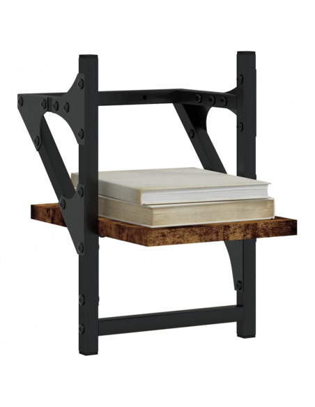 Mensole a Parete con Aste 2pz Rovere Fumo 20x25x30 cm