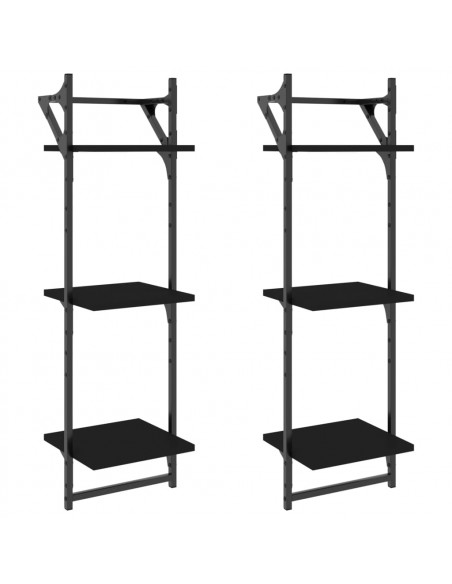 Mensole a Muro con Aste 3 Livelli 2pz Nere 30x25x100 cm