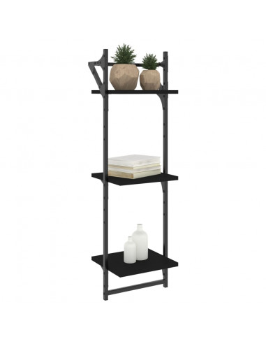 Mensole a Muro con Aste 3 Livelli 2pz Nere 30x25x100 cm