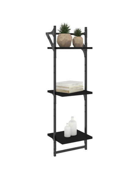 Mensole a Muro con Aste 3 Livelli 2pz Nere 30x25x100 cm