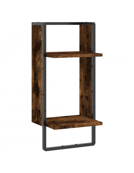 Mensola da Parete con Asta Rovere Fumo 30x25x65 cm