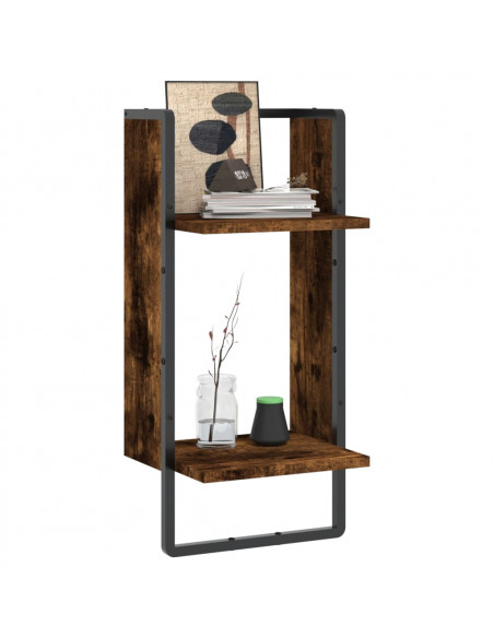 Mensola da Parete con Asta Rovere Fumo 30x25x65 cm