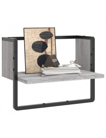 Mensola a Parete con Asta Grigio Sonoma 40x25x30 cm