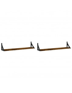 Mensole Parete 2pz Rovere Fumo 80x15x15,5 cm Legno Multistrato 2