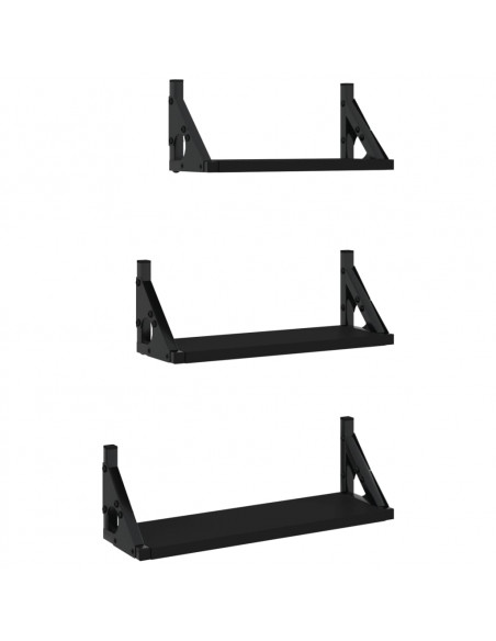 Set Mensole da Parete 3pz Nero in Legno Multistrato