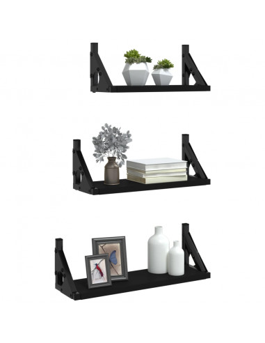 Set Mensole da Parete 3pz Nero in Legno Multistrato