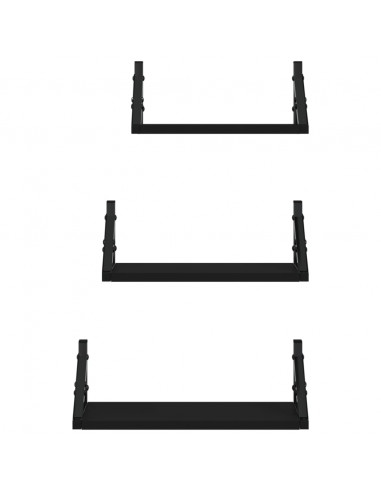 Set Mensole da Parete 3pz Nero in Legno Multistrato