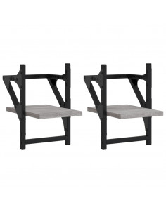 Mensole a Parete con Aste 2pz Grigio Sonoma 20x25x30 cm 2