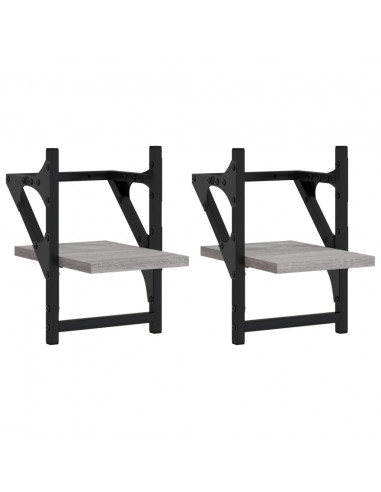 Mensole a Parete con Aste 2pz Grigio Sonoma 20x25x30 cm