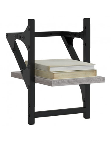 Mensole a Parete con Aste 2pz Grigio Sonoma 20x25x30 cm