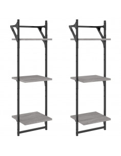 Mensole a Parete con Aste 2pz Grigio Sonoma 30x25x100 cm 2