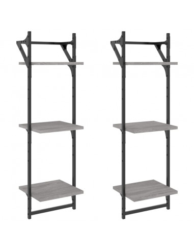 Mensole a Parete con Aste 2pz Grigio Sonoma 30x25x100 cm