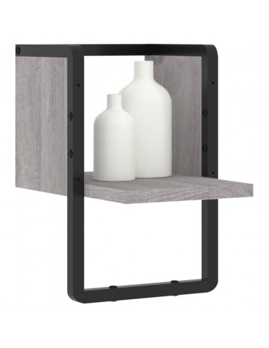 Mensola a Parete con Asta Grigio Sonoma 20x25x30 cm