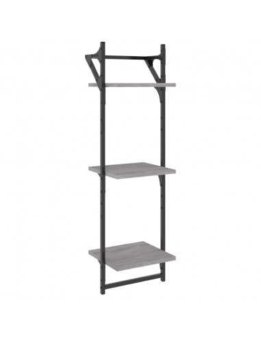 Set Mensole Parete con Aste 6pz Grigio Sonoma Legno Multistrato