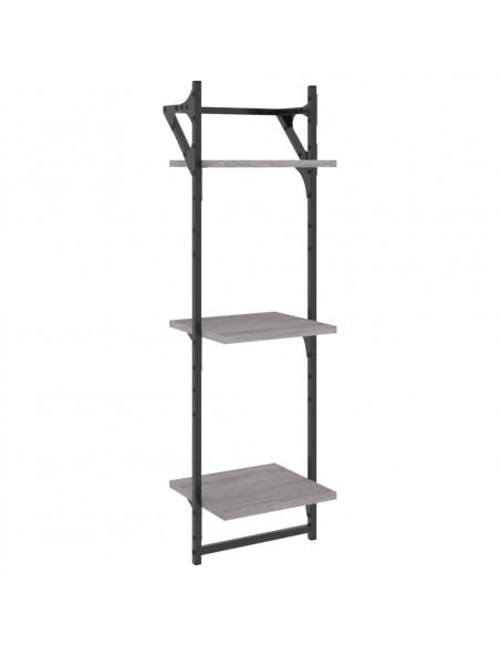 Set Mensole Parete con Aste 6pz Grigio Sonoma Legno Multistrato