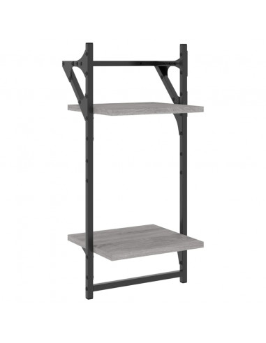 Set Mensole Parete con Aste 6pz Grigio Sonoma Legno Multistrato