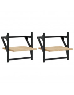 Mensole a Parete con Aste 2pz Rovere Sonoma 30x25x30 cm 2