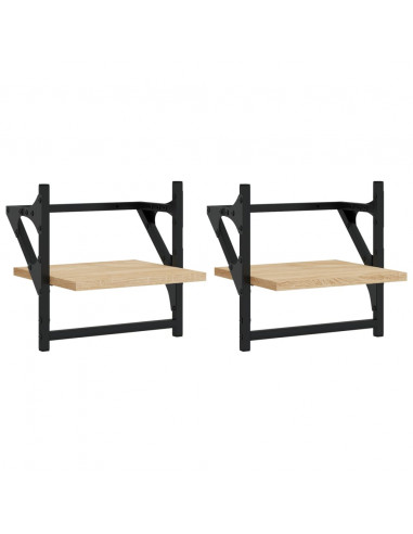Mensole a Parete con Aste 2pz Rovere Sonoma 30x25x30 cm