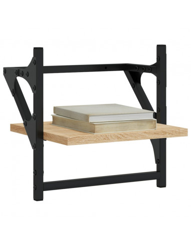 Mensole a Parete con Aste 2pz Rovere Sonoma 30x25x30 cm