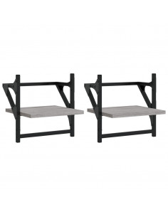 Mensole a Parete con Aste 2pz Grigio Sonoma 30x25x30 cm 2