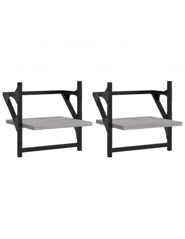 Mensole a Parete con Aste 2pz Grigio Sonoma 30x25x30 cm