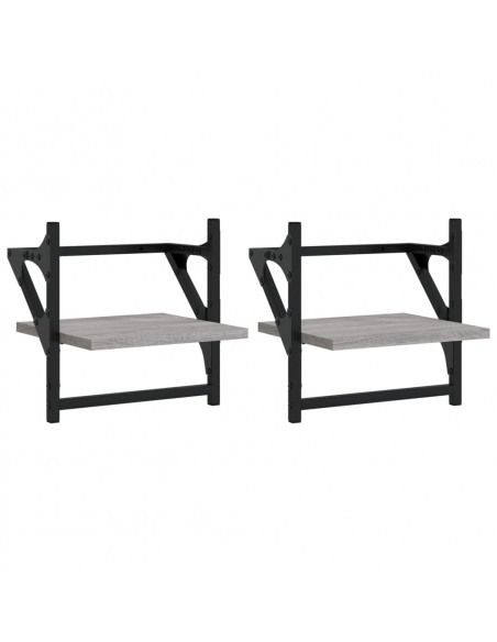 Mensole a Parete con Aste 2pz Grigio Sonoma 30x25x30 cm