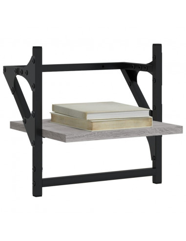 Mensole a Parete con Aste 2pz Grigio Sonoma 30x25x30 cm
