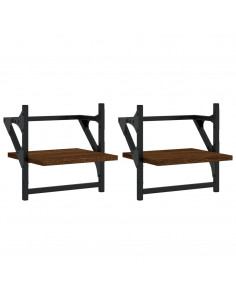 Mensole a Parete con Aste 2pz Rovere Marrone 30x25x30 cm 2