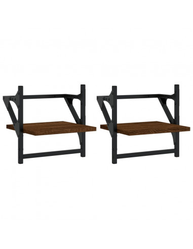Mensole a Parete con Aste 2pz Rovere Marrone 30x25x30 cm
