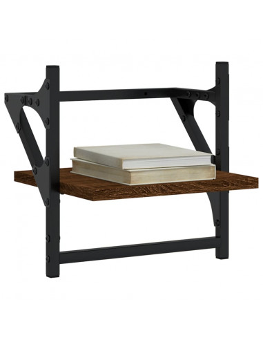 Mensole a Parete con Aste 2pz Rovere Marrone 30x25x30 cm