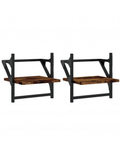 Mensole a Parete con Aste 2pz Rovere Fumo 30x25x30 cm 2