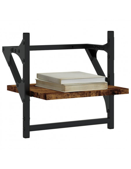 Mensole a Parete con Aste 2pz Rovere Fumo 30x25x30 cm