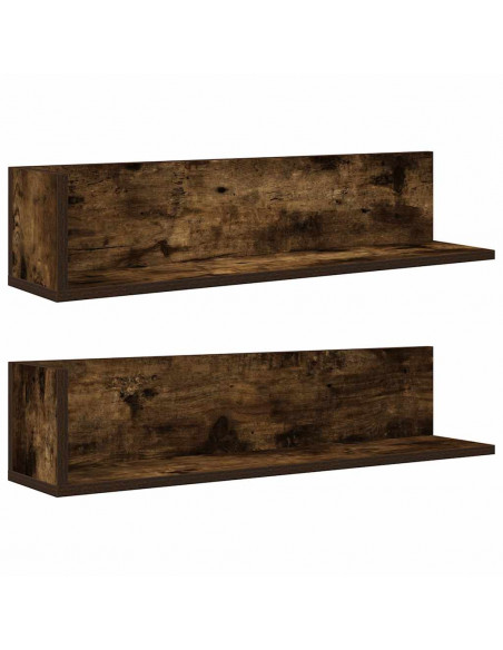 Mensole da Parete 2pz Rovere Fumo 75x16,5x16,5 cm in Truciolato