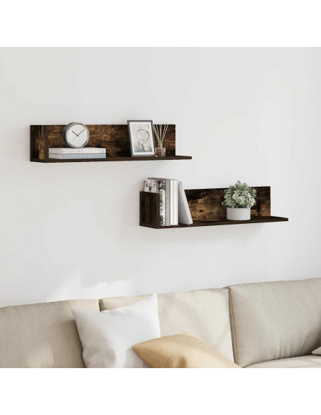 Mensole da Parete 2pz Rovere Fumo 75x16,5x16,5 cm in Truciolato
