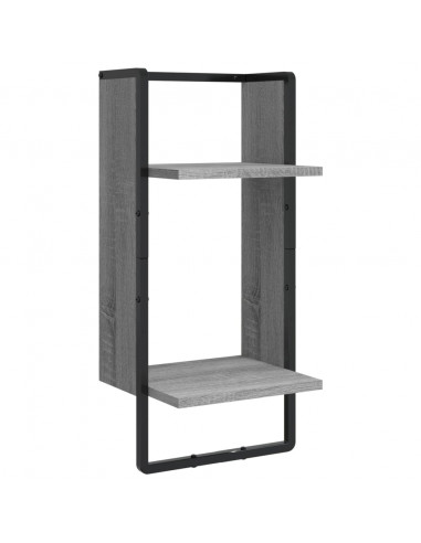 Set Mensole Parete con Aste 4pz Grigio Sonoma Legno Multistrato