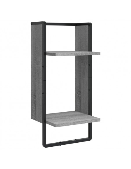 Set Mensole Parete con Aste 4pz Grigio Sonoma Legno Multistrato