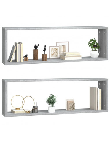 Mensole Cubo Muro 2 Grigio Sonoma 80x15x26,5 Legno Multistrato