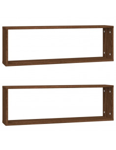 Mensole Muro Cubo 2 Rovere Marrone 80x15x26,5 Legno Multistrato 2