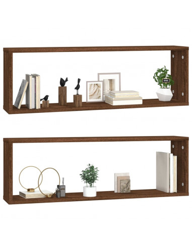 Mensole Muro Cubo 2 Rovere Marrone 80x15x26,5 Legno Multistrato