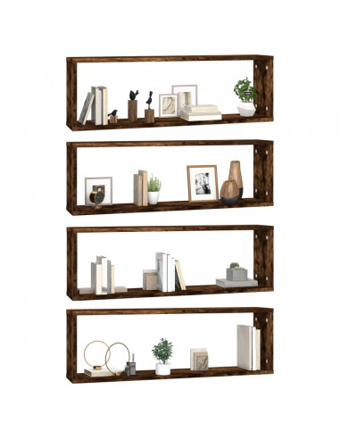 Mensole Muro Cubo 4 Rovere Fumo 80x15x26,5cm Legno Multistrato
